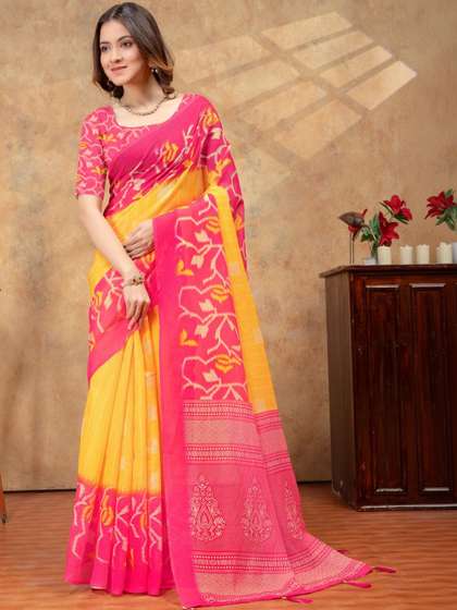 RUDRAKSH1991 Linen
                          Blend Saree