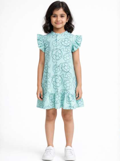 Anthrilo Floral Print
                      Flared Sleeve Ruffled Fit & Flare Dress