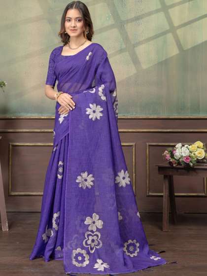 RUDRAKSH1991 Linen
                          Blend Saree