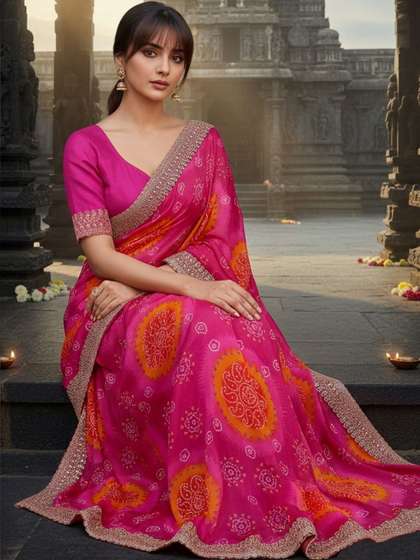 SZN Bandhani
                        Embroidered Pure Georgette Bandhani Saree