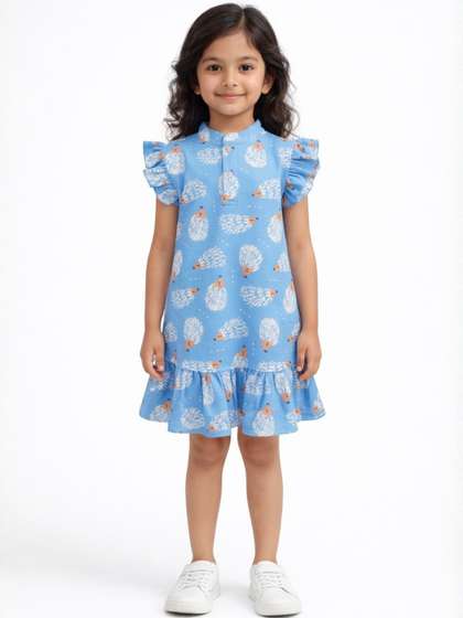 Anthrilo Floral Print
                    Flared Sleeve Ruffled Fit & Flare Dress