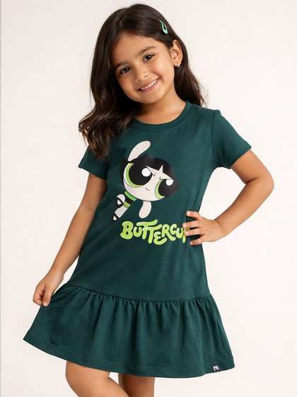 YK X Minute Mirth Girls
                    PowerPuff Girls Printed Cotton Fit & Flare
                    Dress