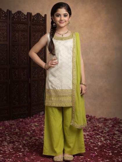 Sangria Girls
                    Embroidered Round Neck Kurta & Palazzos With
                    Dupatta