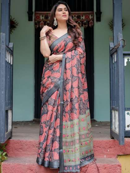 RUDRAKSH1991 Linen
                        Blend Saree