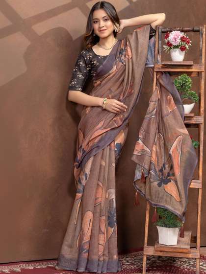 RUDRAKSH1991 Linen
                        Blend Saree