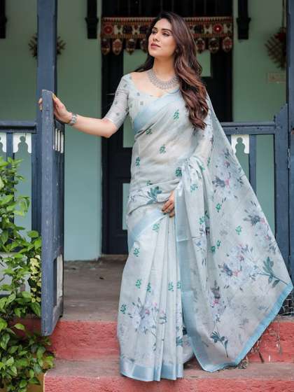RUDRAKSH1991 Linen
                        Blend Saree