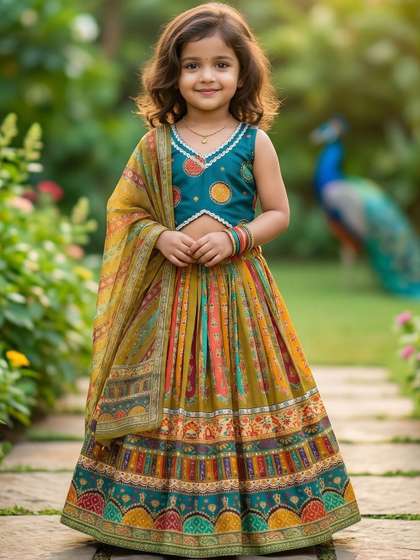 Q-one Store Girls
                        Printed Kalamkari Ready To Wear Lehenga &
                        Blouse With Dupatta