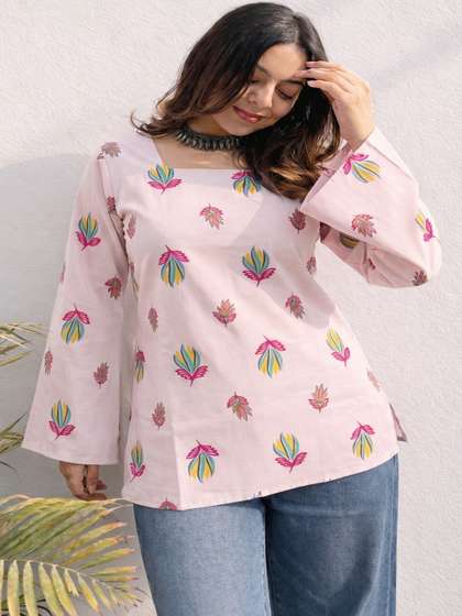 JAHIDA COMFORT WITH
                        STYLE Floral Printed Square Neck Pure Cotton
                        Kurti