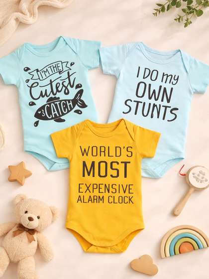 Little Angels Pack Of 3
                    Premium Bio-Washed Cotton Baby Printed Romper
                    Bodysuit