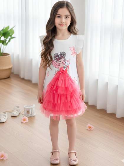 Dripteen Girls Printed
                    Round Neck A-Line Dress