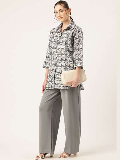 FERANOID Floral
                          Printed Shirt Collar Pure Cotton Blend Kurti