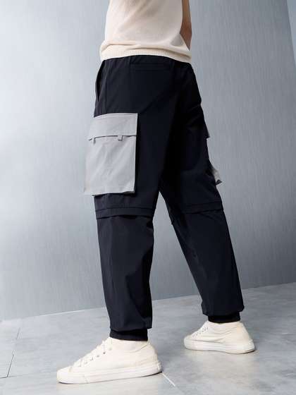 The Souled Store Men
                        Relaxed Fit Solid Navy Blue Parachute Pants
