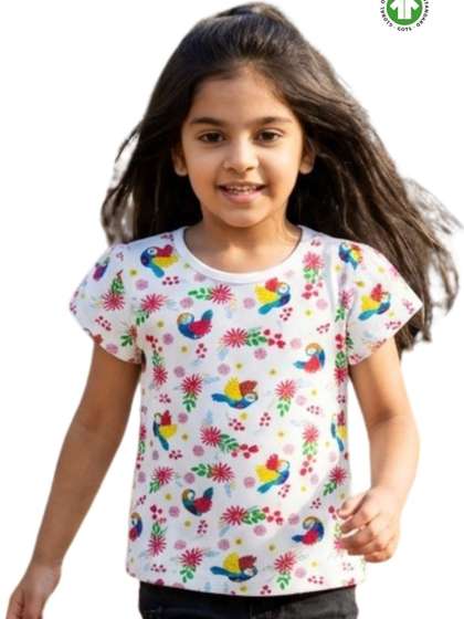 Pranava White Floral
                        Round Neck Short Sleeves Top