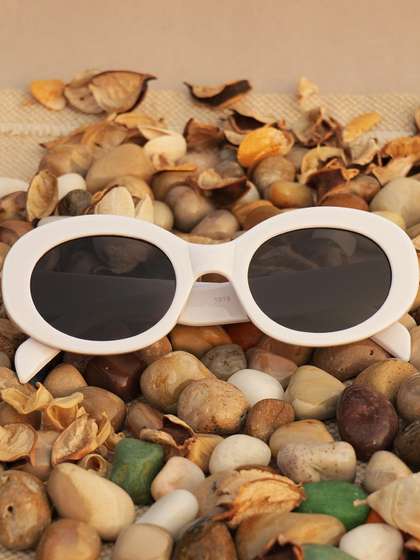 DukieKooky Girls Black
                      Lens & White Oval Sunglasses with