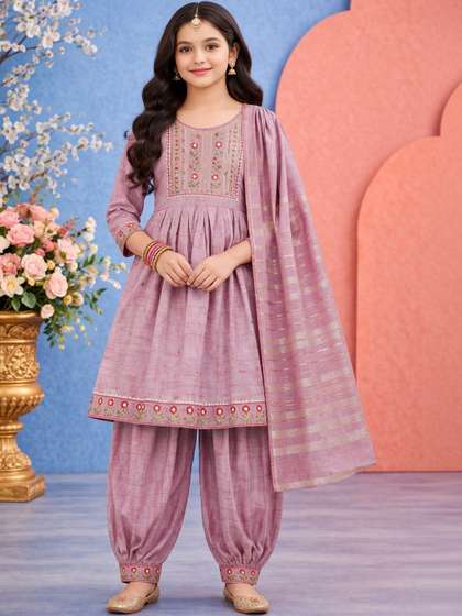 KALINI Girls Printed
                    Kurta With Trouser & Dupatta