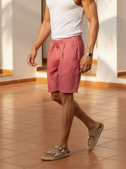 HALLSTATT Men
                        Regular Fit Pink Solid Cotton Linen Casual
                        Shorts