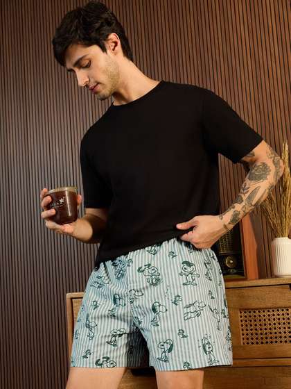 The Souled Store Men
                        Regular Fit Peanuts Printed Green Boxer Shorts