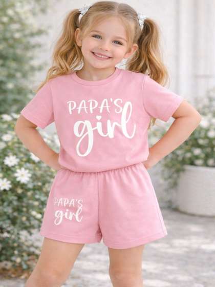 BLARY FASHION PLANET
                      Girls PINK PAPAS GIRL Printed Pure Cotton Clothing
                      Set
