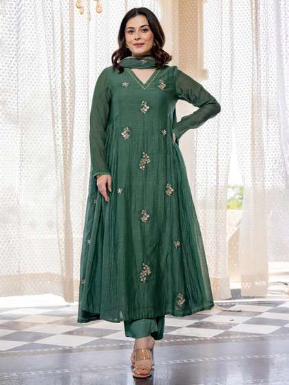 Keitra Women Viscose
                        Embroidery Anarkali Kurta Pant with Dupatta Set