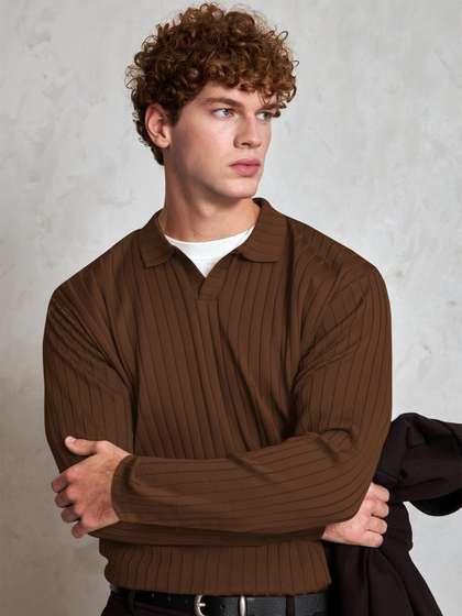 HAPPY KHAJANA Men
                        Striped V-Neck T-shirt