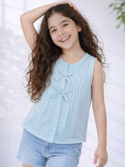 Purple United Kids Girls
                    Light Blue Pleated Front Cotton Top