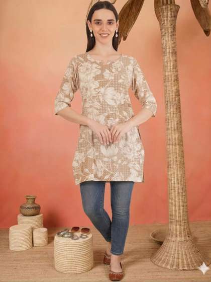 Sangria FUZN Floral
                        Printed V-Neck Pure Cotton Blend Kurti