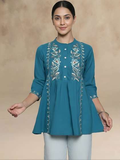 HERE&NOW Mandarin Collar Printed Tunic