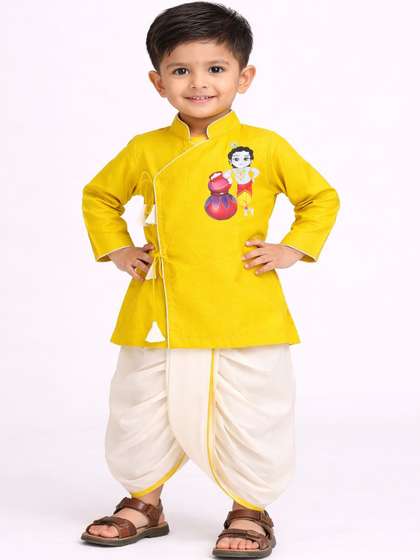 BAESD Boys Ethnic Motifs
                    Printed Angrakha Pure Cotton Kurta with Dhoti Pants