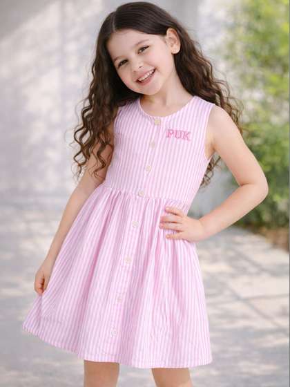 Purple United Kids Girls
                    Pink Striped Sleeveless Cotton Dress
