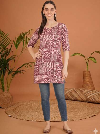 KALINI Geometric
                          Printed Pure Cotton Kurti