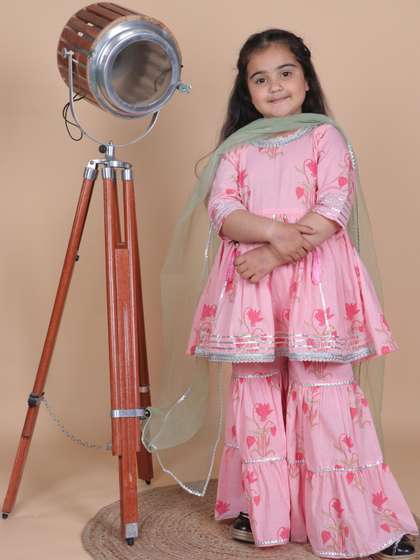 Littleblessings Girls
                    Printed Block Print Ready to Wear Lehenga &
                    Blouse With Dupatta