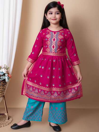 KALINI Girls Ethnic
                      Motifs Printed Regular Kurta with Pyjamas