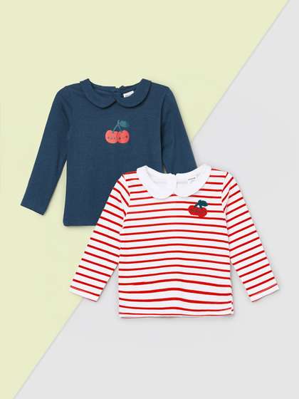 max Girls Pack of 2
                      Printed Peter Pan Collar Pure Cotton Tops