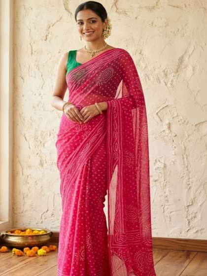 Elysian closet
                        Bandhani Dyed Saree With Blouse Piece