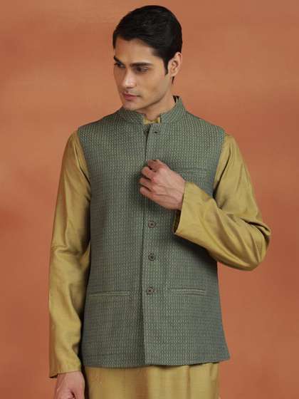 Fabindia Woven
                        Design Pure Cotton Woven Nehru Jackets