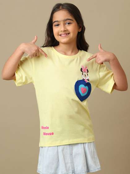 Kids Ville Girls Minnie
                    Printed Pure Cotton Round Neck Relaxed Fit Tshirt