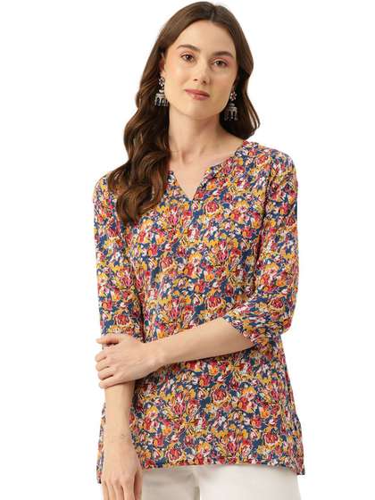 FERANOID Floral
                        Printed V-Neck Pure Cotton Kurti