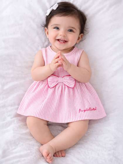 Purple United Kids
                    Infant Girls Pink Striped Bow Detail Sleeveless
                    Cotton Dress