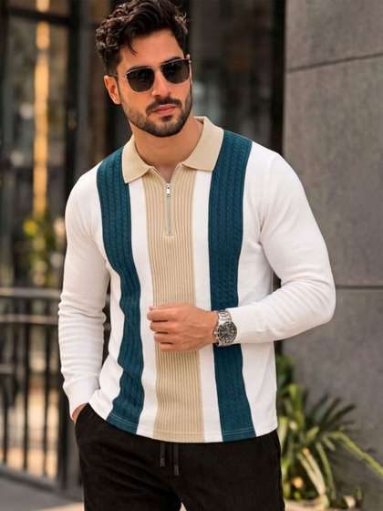 THE BEETEL HOUSE
                          Men Colourblocked Polo Collar T-shirt