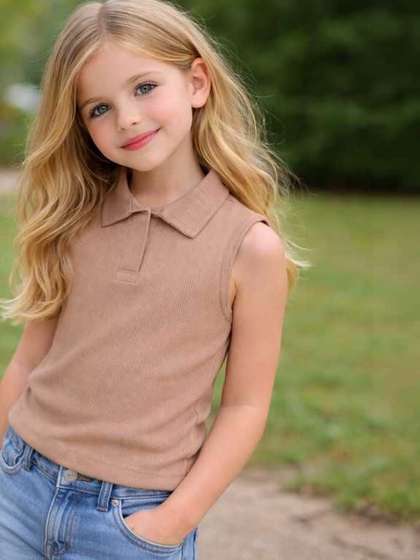 Ninas Girls Beige Cotton
                    Blend Tops