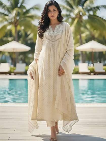 EVANORA Women
                          Ethnic Motifs Printed Empire Kurta with
                          Trousers & With Dupatta
