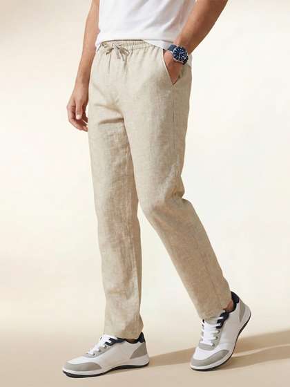 Nautica Men Cotton
                          Linen Regular Fit Trouser