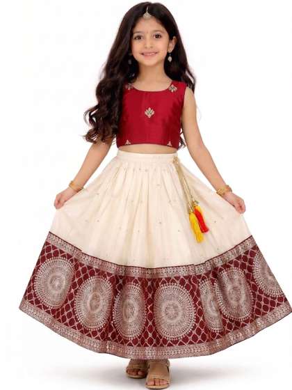 MAMERU Girls Embroidered
                    Ready to Wear Lehenga &