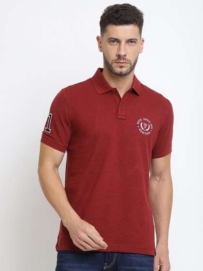 Van Heusen Innerwear
                        Men Maroon Solid Varsity Inspired Short Sleeve
                        Polo Lounge Tshirts
