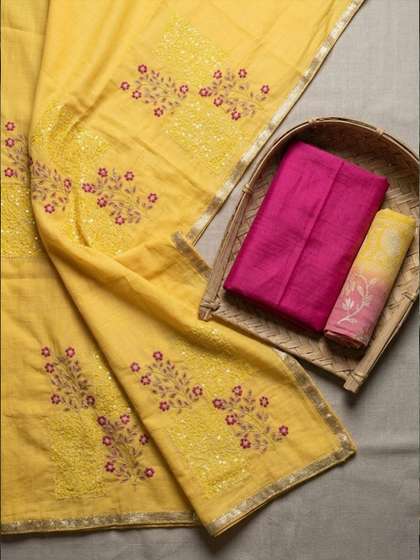 Varanga Embroidered
                        Pure Silk Unstitched Dress Material