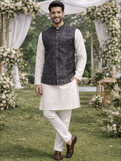 House of Pataudi
                          Woven Design Nehru Jackets