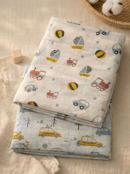 Nauti Nati Infant Girls
                    Set Of 2 Printed Muslin Pure Cotton Swaddles