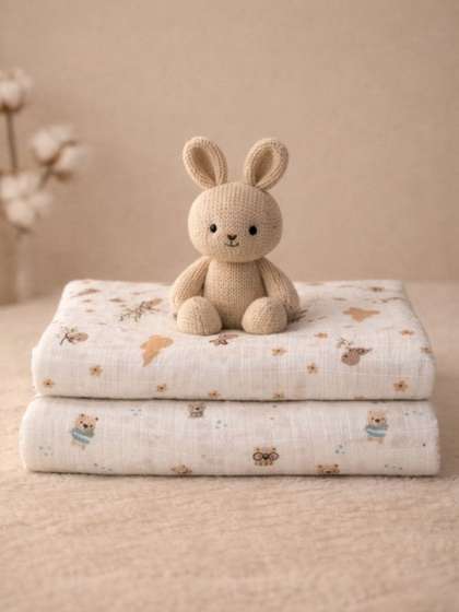 Nauti Nati Infant Boys
                      Set Of 2 Printed Muslin Pure Cotton Swaddles