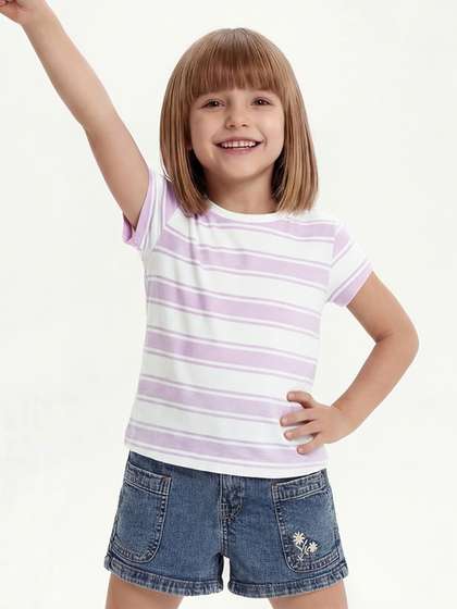 max Girls White Cotton
                    Tshirts