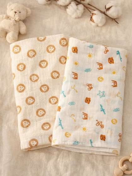 Nauti Nati Infant Boys
                    Set Of 2 Printed Muslin Pure Cotton Swaddles